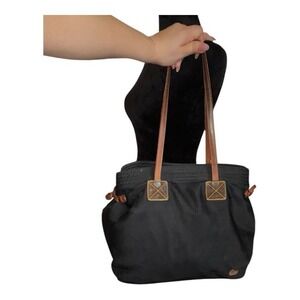 Dooney‎ And Bourke Nylon Tote Handbag Bucket Purse Black Brown Leather